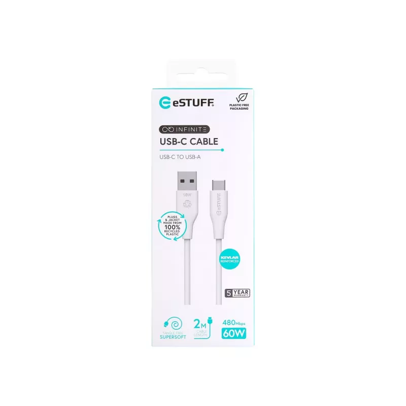 eSTUFF ES605270 USB kábel USB 2.0 2 m USB-C USB-A biely