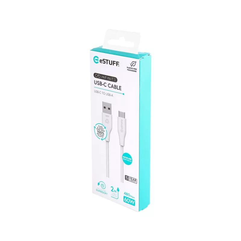 eSTUFF ES605270 USB kábel USB 2.0 2 m USB-C USB-A biely