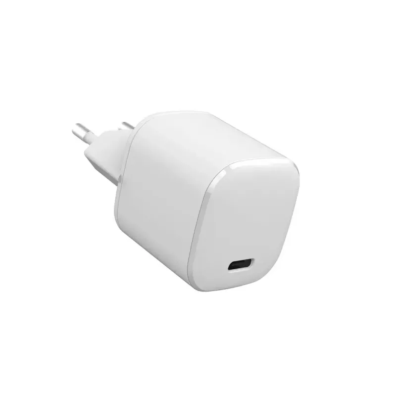 eSTUFF 100% recyklovaný plast - domáca nabíjačka USB-C PD 3A 20W, EU zástrčka - biela