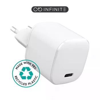 eSTUFF 100% recyklovaný plast - domáca nabíjačka USB-C PD 3A 20W, EU zástrčka - biela
