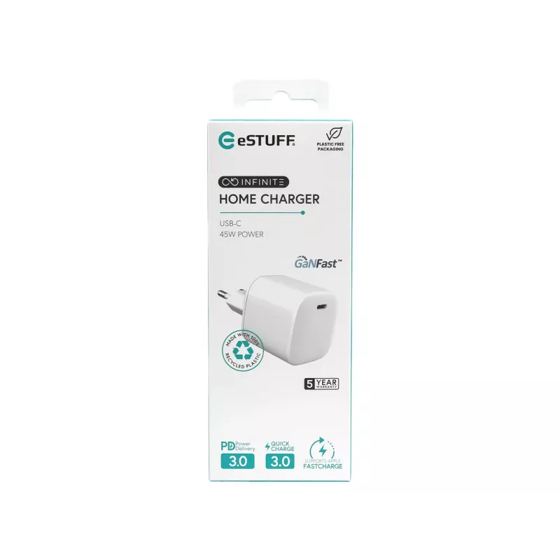 eSTUFF ES637045 mobilná nabíjačka smartfón biela AC rýchle nabíjanie interiér