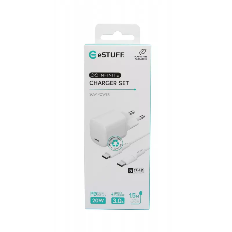 Nabíjačka mobilných zariadení eSTUFF ES637500 12V USB Type-C 1,5 m biela