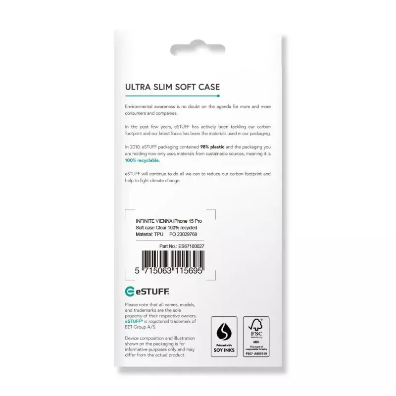 eSTUFF Infinite Vienna ES67100027 kryt na telefón iPhone 15 Pro, kompatibilný s MagSafe, TPU, priehľadný