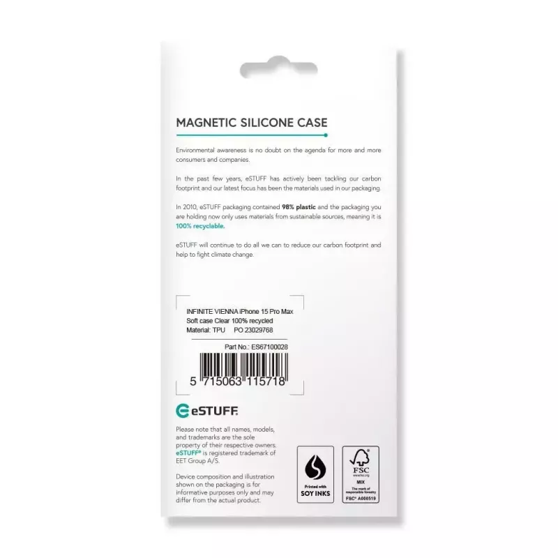 eSTUFF Infinite Vienna ES67100028 kryt na telefón iPhone 15 Pro Max, kompatibilný s MagSafe, TPU, priehľadný