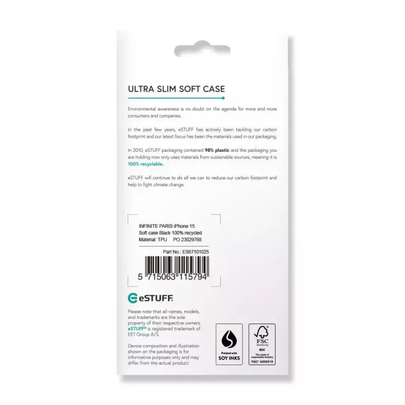 eSTUFF Infinite Vienna ES67101025 kryt na telefón iPhone 15, kompatibilný s MagSafe, TPU, čierny