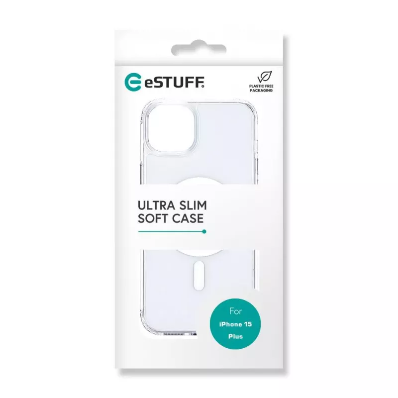 eSTUFF Berlin ES67140026 magnetické puzdro pre iPhone 15 Plus, kompatibilné s MagSafe, polykarbonát, TPU, priehľadné