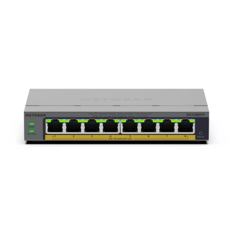 NETGEAR GS108EPP Unmanaged Gigabit Ethernet (10/100/1000) Power over Ethernet (PoE) desktop/nástenná montáž sivá