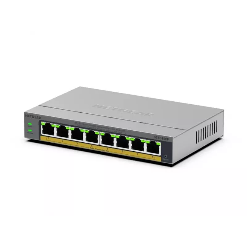 NETGEAR GS108EPP Unmanaged Gigabit Ethernet (10/100/1000) Power over Ethernet (PoE) desktop/nástenná montáž sivá