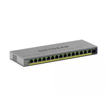 Managed L2/L3 Gigabit Ethernet PoE switch Netgear GS116EPP — 16x RJ-45 10/100/1000, 1x SFP, 8000 MAC záznamov, sivá
