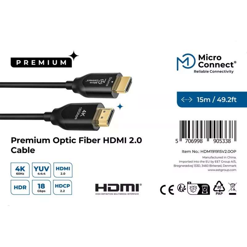 Microconnect Premium Optic HDMI kábel 15 m
