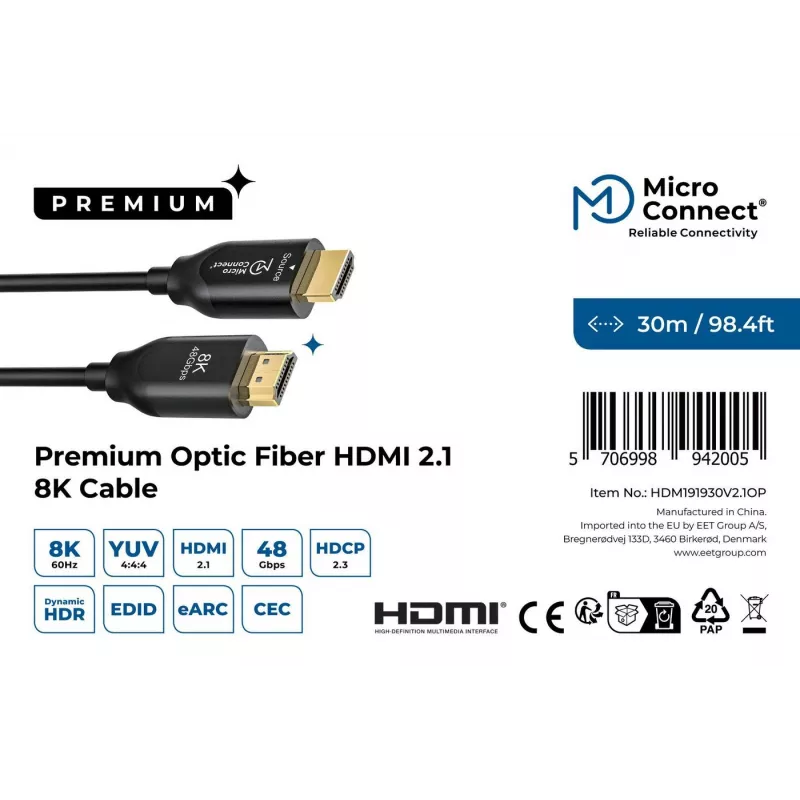 Microconnect Premium Optic HDMI kábel 30 m