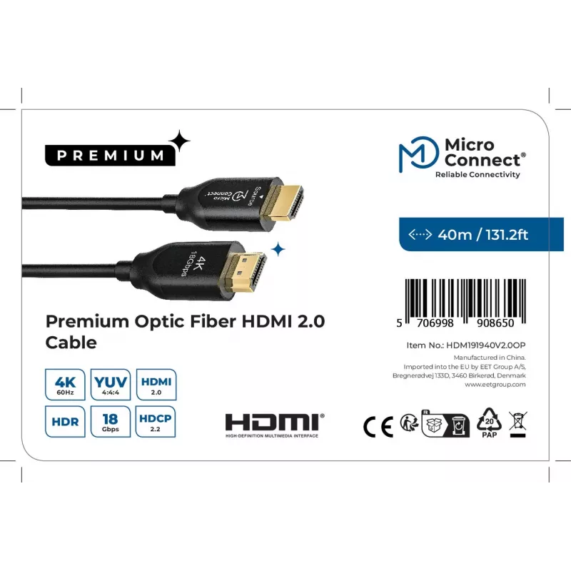 Microconnect Premium Optic HDMI kábel 40 m