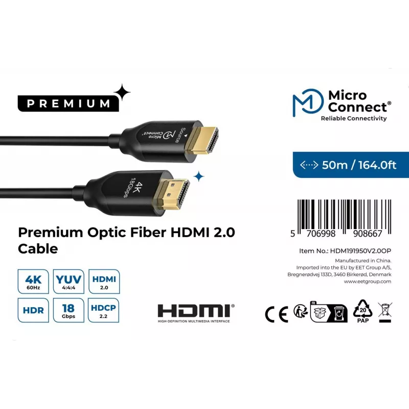 Microconnect Premium Optic HDMI kábel 50 m