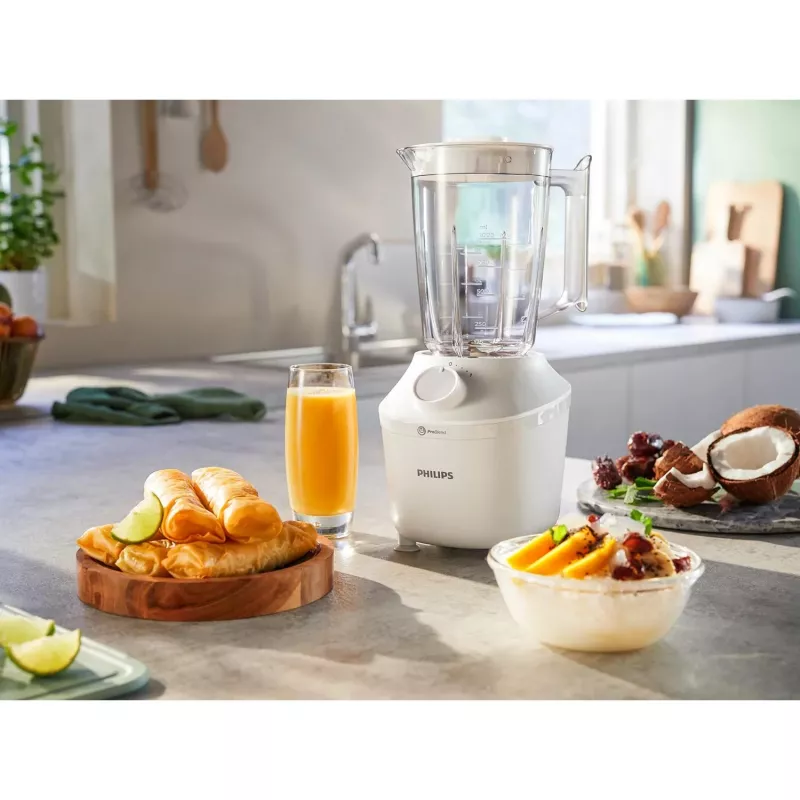 Stolový mixér Philips HR2041/00 — 450 W, 1,9 L plastová nádoba, nože z nehrdzavejúcej ocele, biela