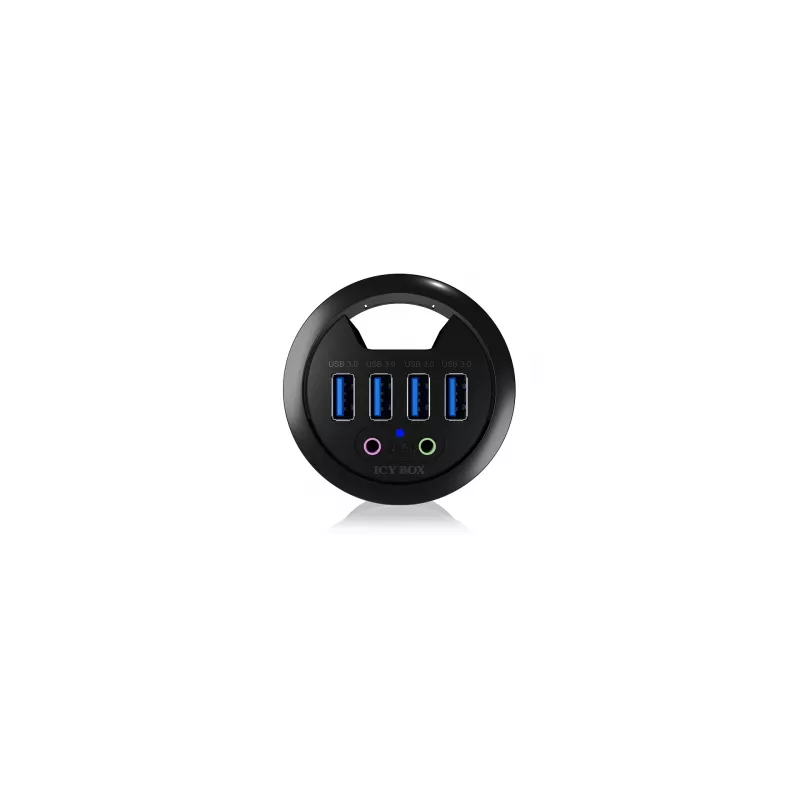 Stolový USB 3.0 hub ICY BOX IB-HUB1403A, 4 porty, so vstupom/výstupom audio, čierny