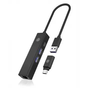ICY BOX IB-HUB1439-LAN káblový USB 3.2 Gen 1 (3.1 Gen 1) Type-A čierny