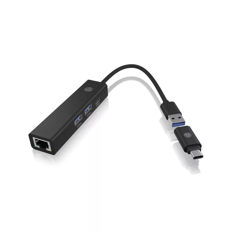 ICY BOX IB-HUB1439-LAN káblový USB 3.2 Gen 1 (3.1 Gen 1) Type-A čierny
