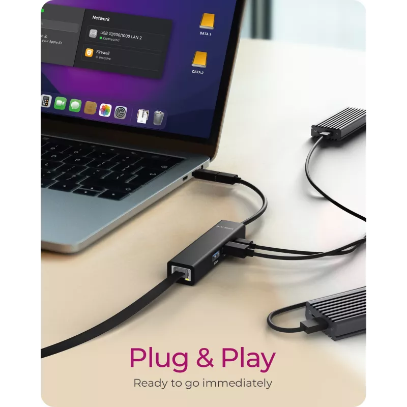 ICY BOX IB-HUB1439-LAN káblový USB 3.2 Gen 1 (3.1 Gen 1) Type-A čierny