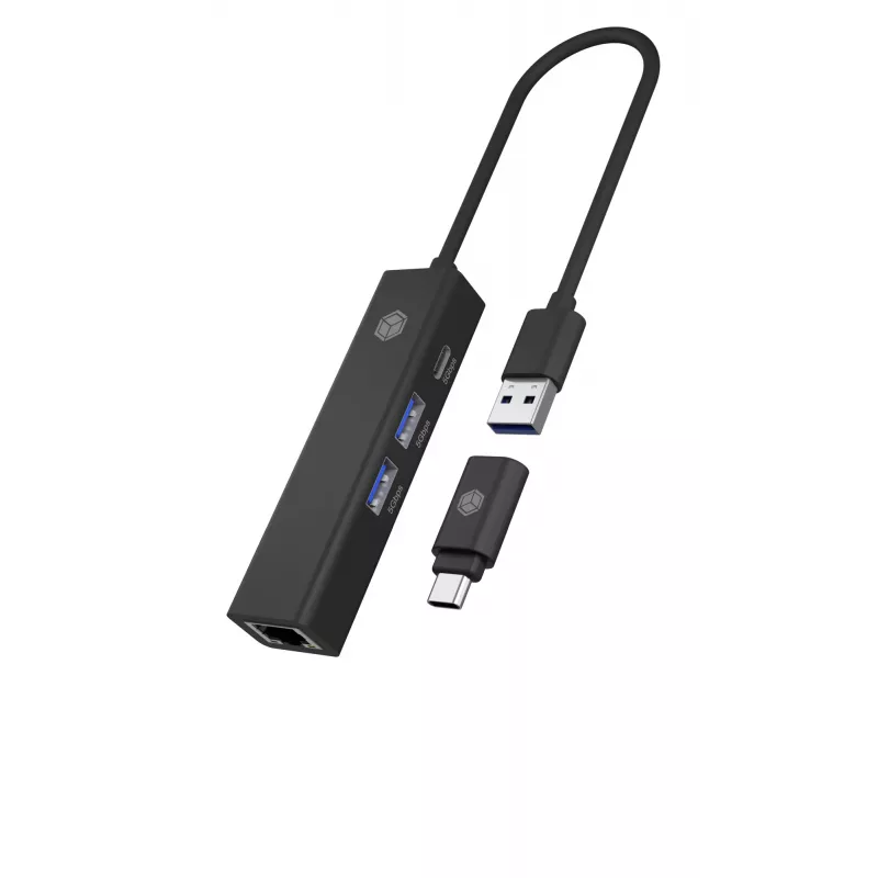 ICY BOX IB-HUB1439-LAN káblový USB 3.2 Gen 1 (3.1 Gen 1) Type-A čierny