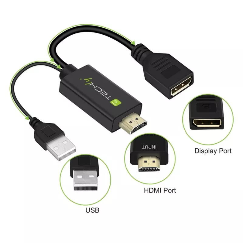 Techly ICOC-HDMI-DP12A adaptér z HDMI na DisplayPort s napájaním cez USB, 4K 30 Hz