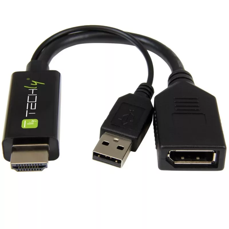 Techly ICOC-HDMI-DP12A adaptér z HDMI na DisplayPort s napájaním cez USB, 4K 30 Hz
