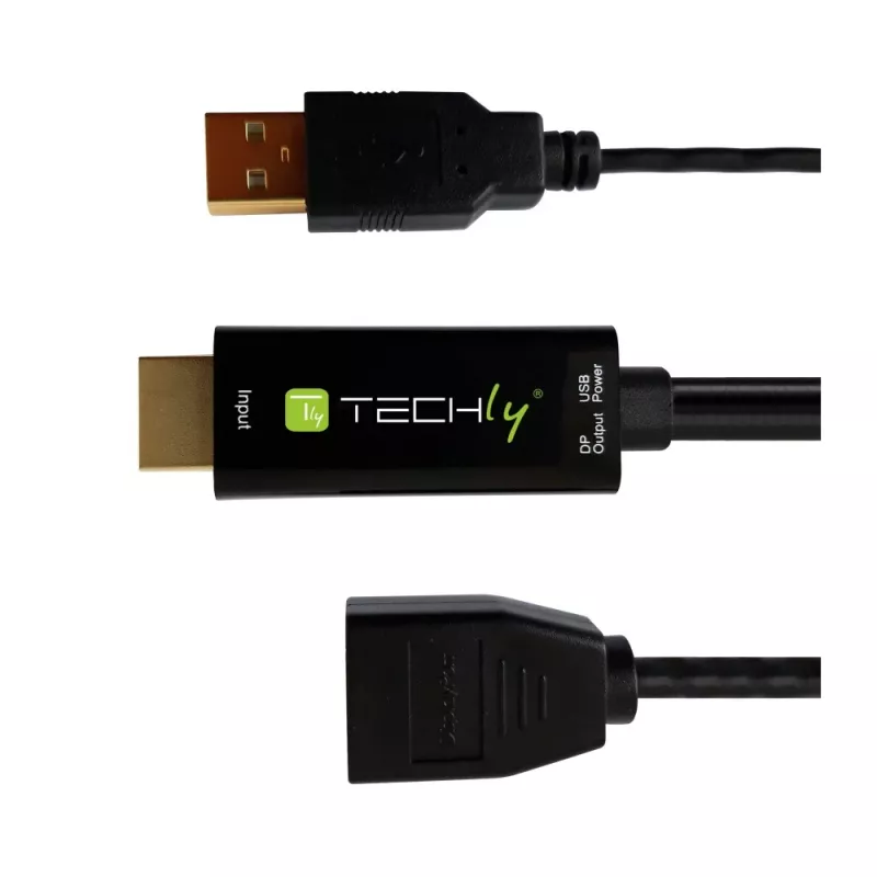 Techly ICOC-HDMI-DP12A adaptér z HDMI na DisplayPort s napájaním cez USB, 4K 30 Hz