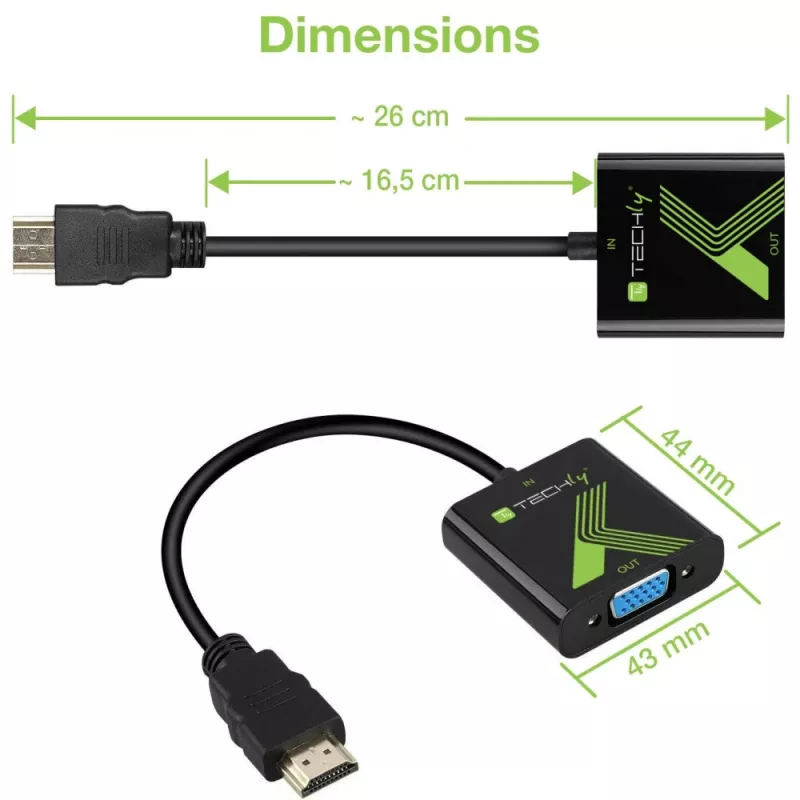 Techly káblový konvertor adaptér HDMI na VGA s audio IDATA HDMI-VGA2A