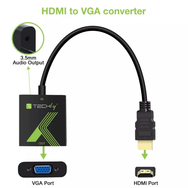 Techly káblový konvertor adaptér HDMI na VGA s audio IDATA HDMI-VGA2A