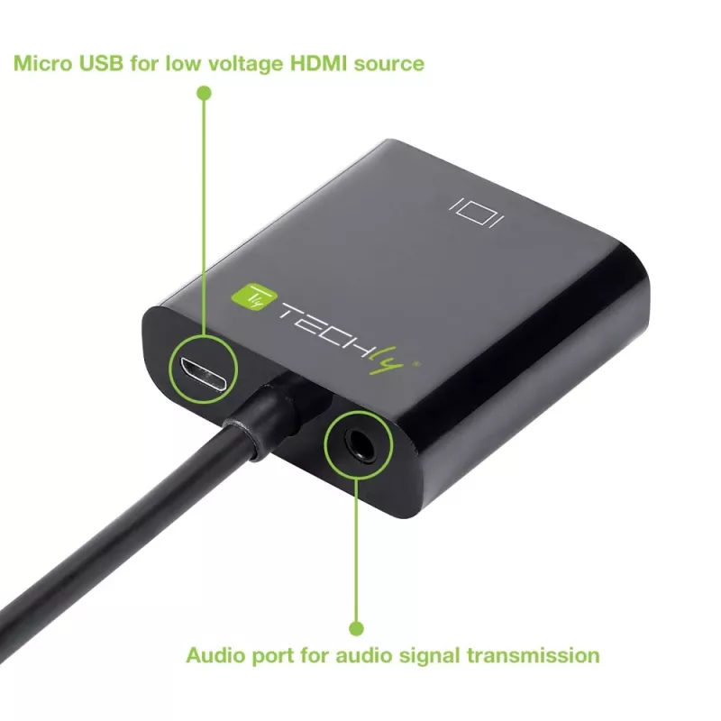Techly káblový adaptér konvertor HDMI na VGA s Micro USB a audio IDATA HDMI-VGA2AU