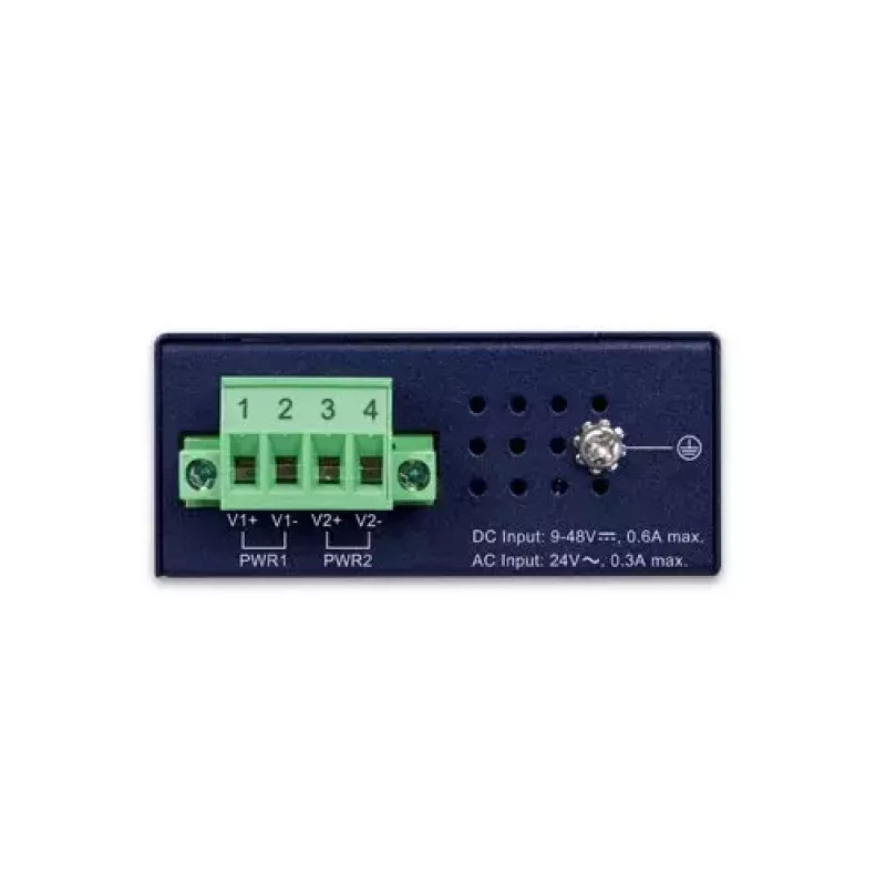 Neupravovaný Gigabit Ethernet switch PLANET IGS-510TF — 4 x 10/100/1000 Mbps, 10 Gbit/s prepínanie, 9–48V DC, montáž na stenu