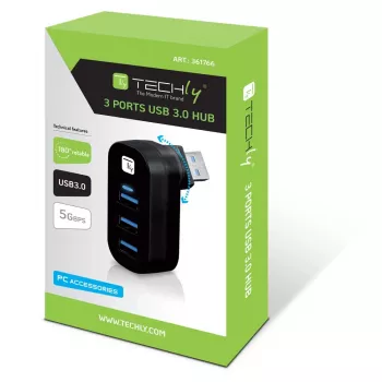 Techly IUSB3-HUB3-ROTB rozbočovač rozhraní USB 3.2 Gen 1 (3.1 Gen 1) Type-A 5000 Mbit/s čierny