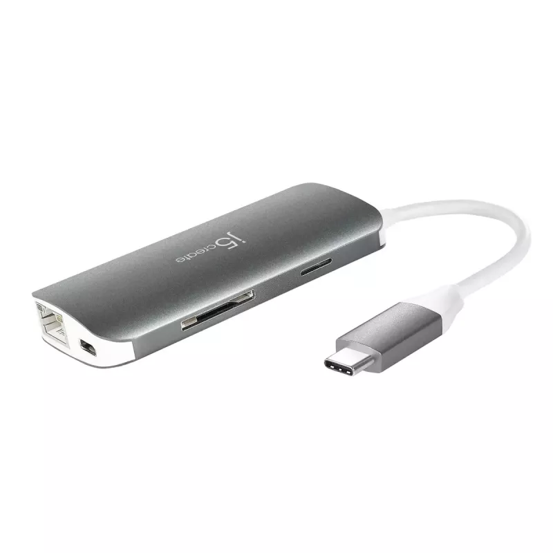 j5create JCD383 USB-C™ 9-in-1 multi adaptér, strieborný a biely