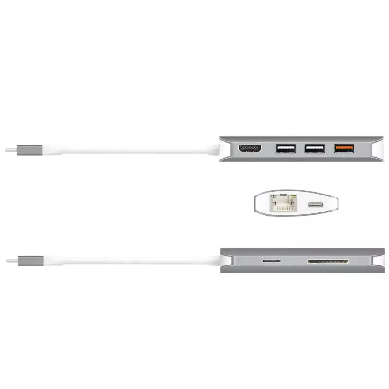 j5create JCD383 USB-C™ 9-in-1 multi adaptér, strieborný a biely