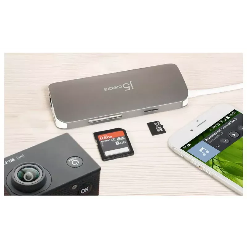 j5create JCD383 USB-C™ 9-in-1 multi adaptér, strieborný a biely
