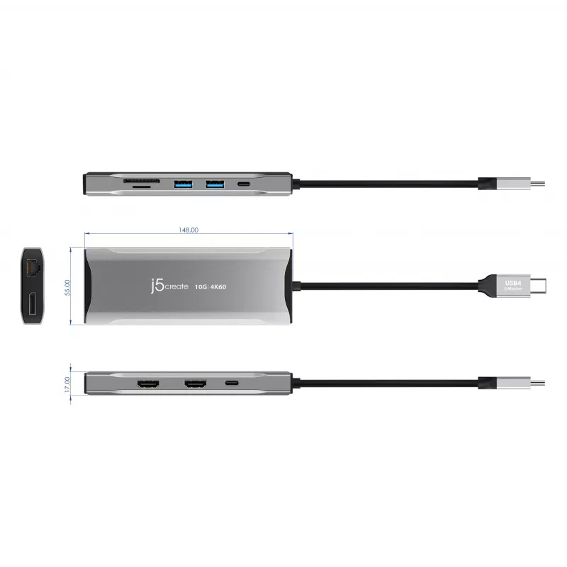 j5create JCD397-N 4K60 Elite USB-C multi-monitor mini dock káblový USB 3.2 Gen 1