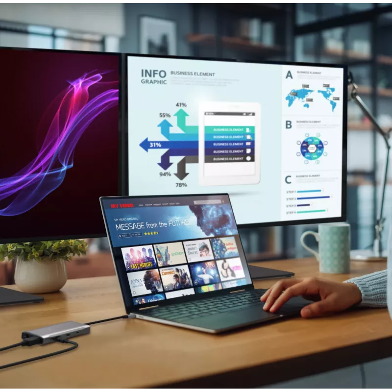 j5create JCD397-N 4K60 Elite USB-C multi-monitor mini dock káblový USB 3.2 Gen 1