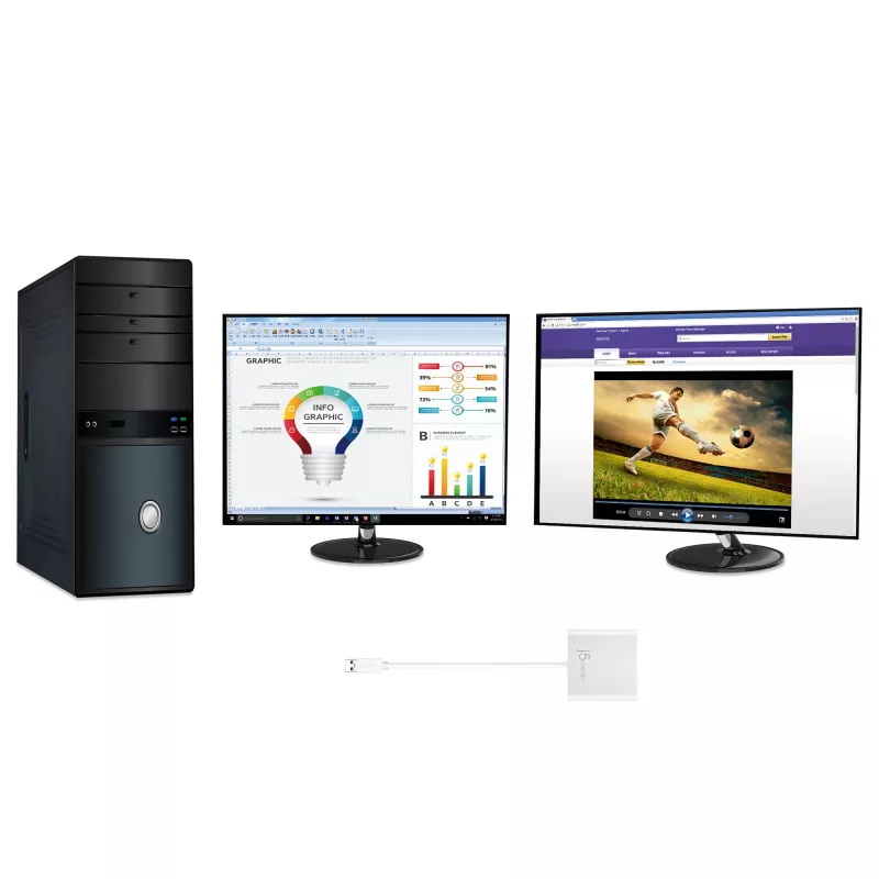 j5create JUA365 USB™ 3.0 na duálny HDMI multi-monitor adaptér, strieborná
