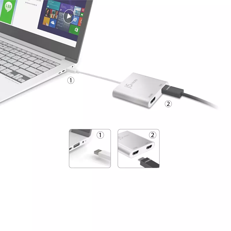 j5create JUA365 USB™ 3.0 na duálny HDMI multi-monitor adaptér, strieborná