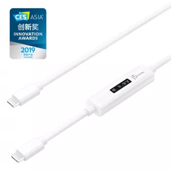 j5create JUCP14 USB-C™ 2.0 na USB-C™ kábel s dynamickým OLED meračom výkonu, biela, 1,2 m