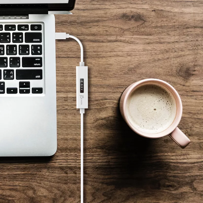 j5create JUCP14 USB-C™ 2.0 na USB-C™ kábel s dynamickým OLED meračom výkonu, biela, 1,2 m