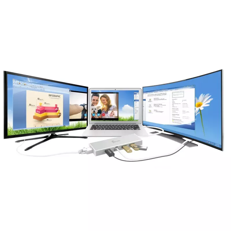 j5create JUD380 USB™ 3.0 mini dock, 1x HDMI a 3x USB porty, strieborná