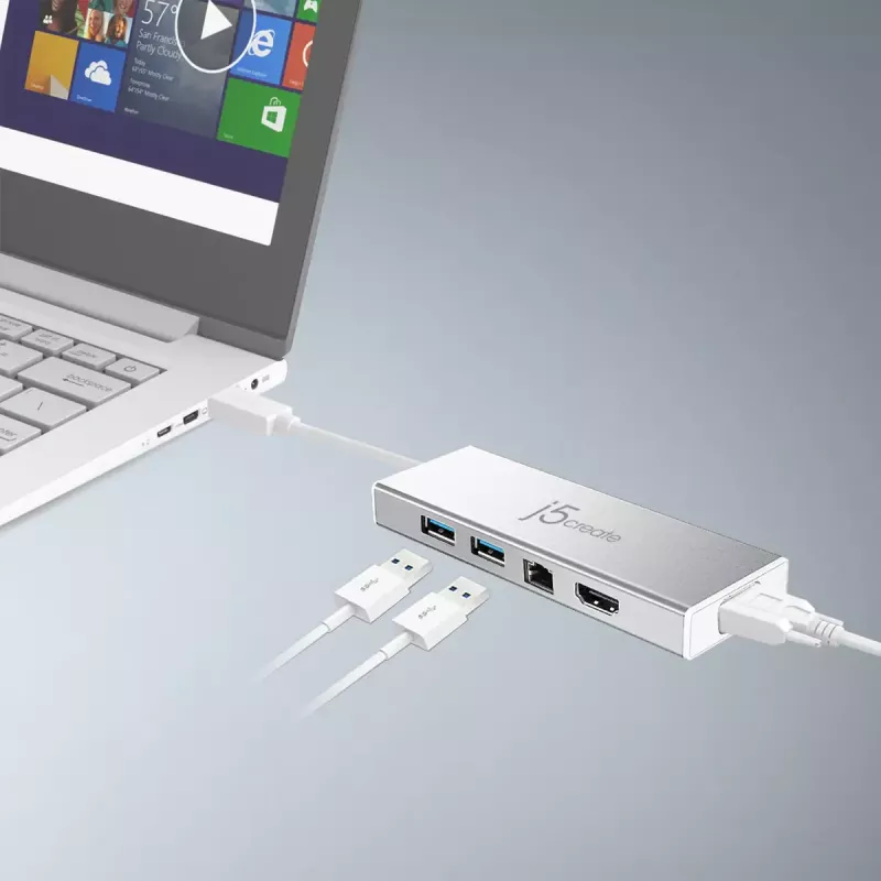 j5create JUD380 USB™ 3.0 mini dock, 1x HDMI a 3x USB porty, strieborná