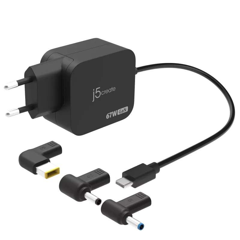 j5create JUP1565DCE3A-EN 67W GaN PD USB-C® mini nabíjačka s 3 typmi DC konektorov - EU