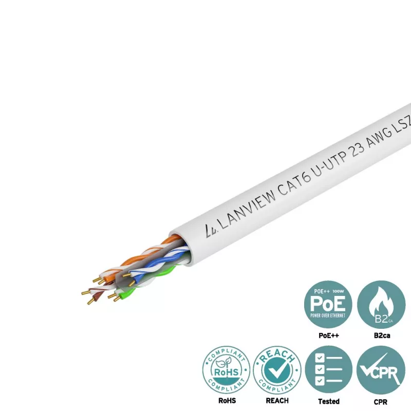 Sieťový kábel Lanview LVN122114 305m Cat6 U/UTP 10000 Mbit/s biely