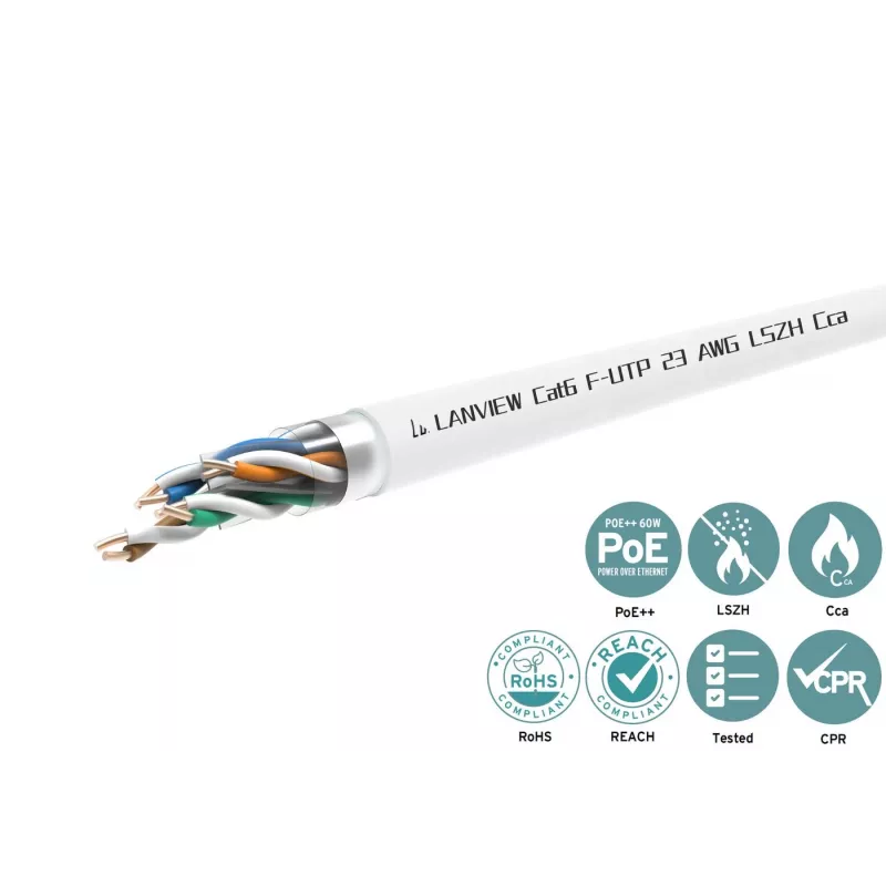 Cat6 F-UTP sieťový kábel 4x2xAWG23 LSZH biely 305m