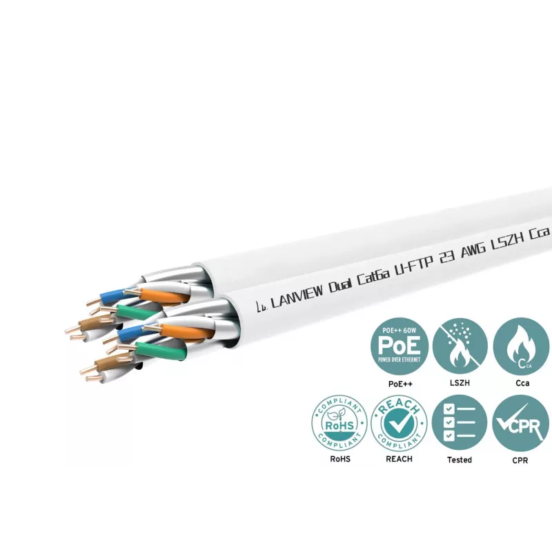 Cat6a U-FTP duálny sieťový kábel 4x2xAWG23 LSZH biely