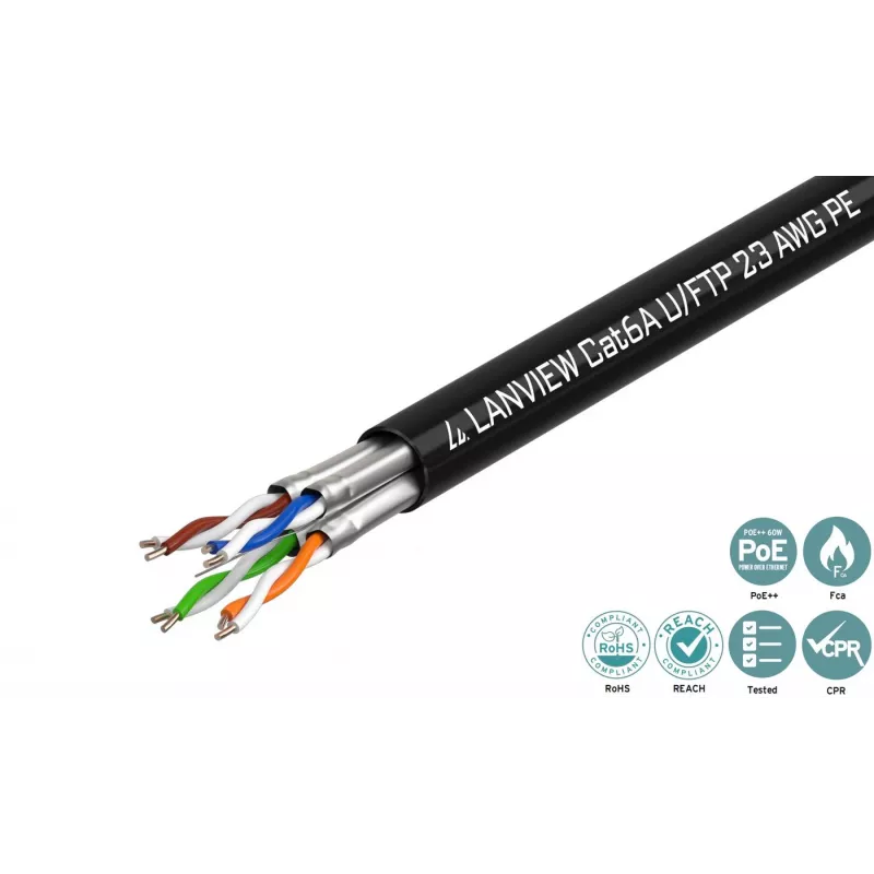 Lanview LVN122445 Cat6a U-FTP sieťový kábel 4x2xAWG23, 500 m, čierny