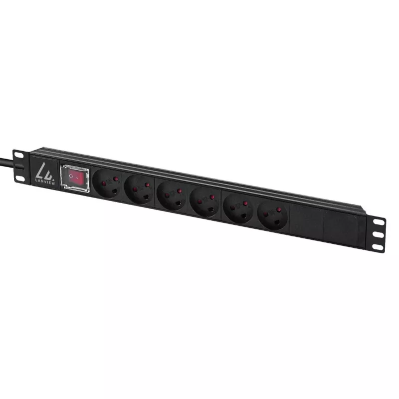 Lanview LVR-3MDK-SW-DK6 19-palcová rack lišta zásuviek, 1U, 13 A, s vypínačom