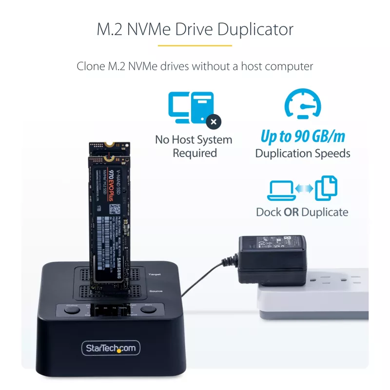 StarTech.com M2-HDD-DUPLICATOR-N1 samostatný duplikátor 1:1 a dok pre disky M.2 NVMe (PCIe), až 90 GB/min, USB-C 20 Gbps, dvojslotový, v súlade s TAA