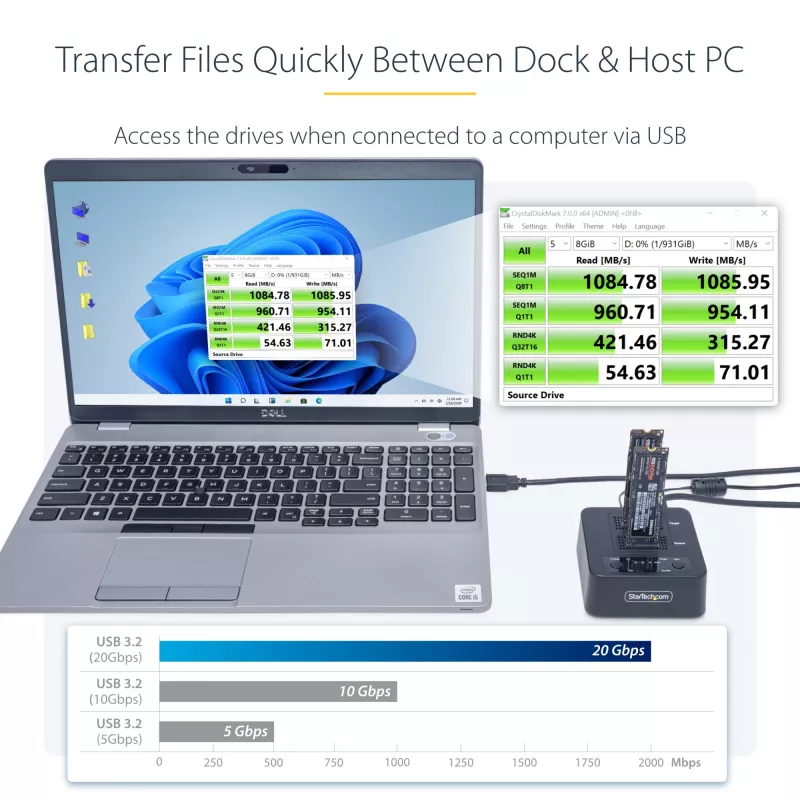 StarTech.com M2-HDD-DUPLICATOR-N1 samostatný duplikátor 1:1 a dok pre disky M.2 NVMe (PCIe), až 90 GB/min, USB-C 20 Gbps, dvojslotový, v súlade s TAA
